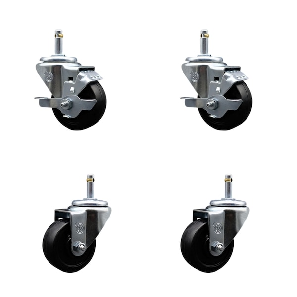 Service Caster 3'' Soft Rubber Wheel Swivel 7/16'' Grip Ring Stem Caster Set 2 Brakes, 4PK SCC-GR20S314-SRS-TLB-716138-2-S-2 - main